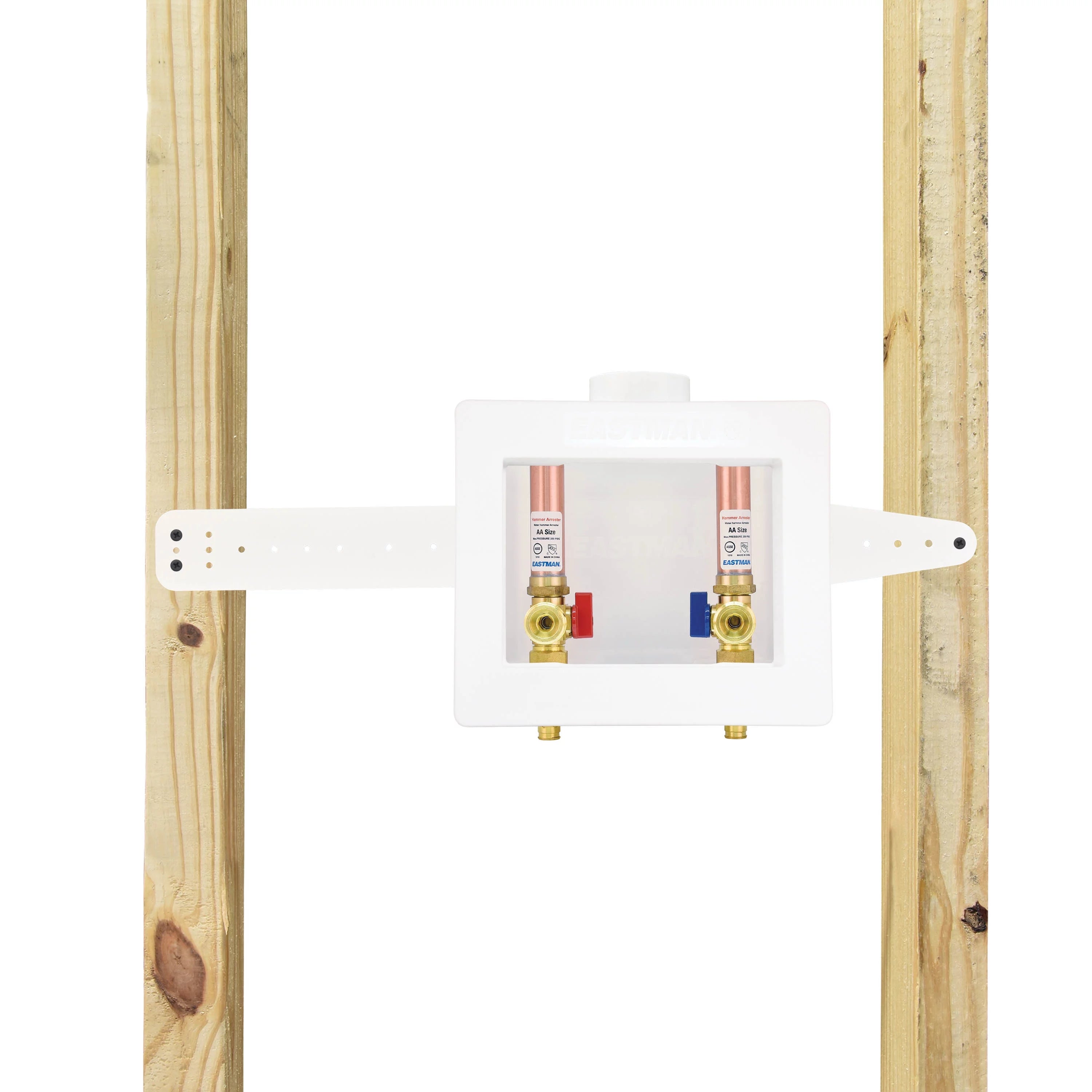 Center-Drain Washing Machine Outlet Box with Hammer Arrestors, 1/2 inch PEX, White P1279