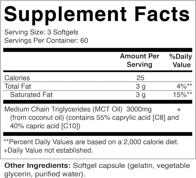MCT Oil Capsules 3000 mg per Serving, 180 Softgels I429649