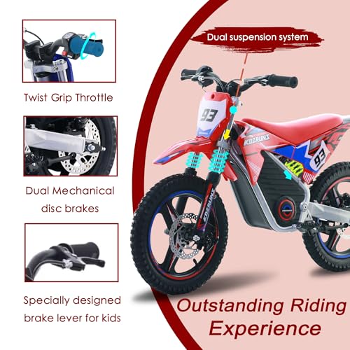 Electric Dirt Bike for Kids Aged 4-8, 350W Brushless Motor, 14'' Off-Road Tires, Blue J66927