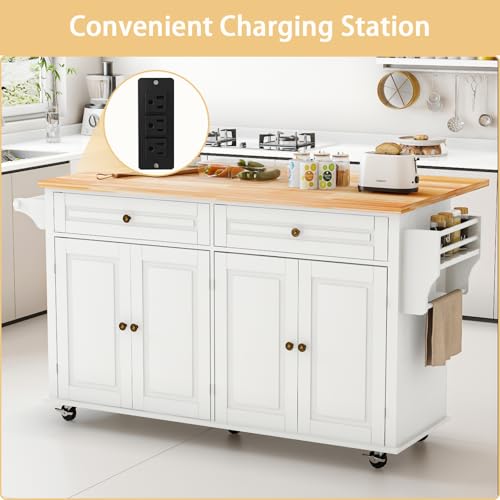 Movable Kitchen Island with Drop Leaf and Power Outlet J472