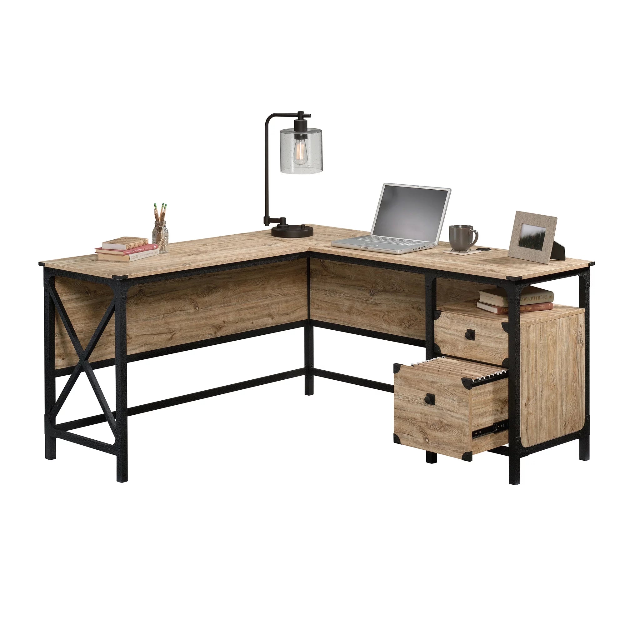 L-Shaped Desk, Milled Mesquite Finish C89994