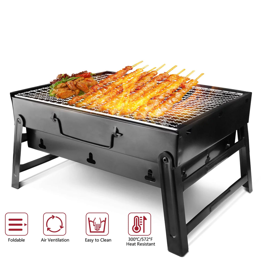 Foldable BBQ Charcoal Grill, Portable Stainless Steel Tabletop Barbecue Y8667