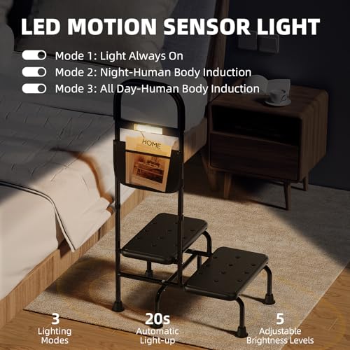2 Step Stool with Handle for Elderly, Heavy Duty for High Beds M211552