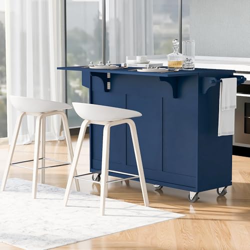 Large Kitchen Island with Drop Leaf, Rolling Cart, Power Outlet R822