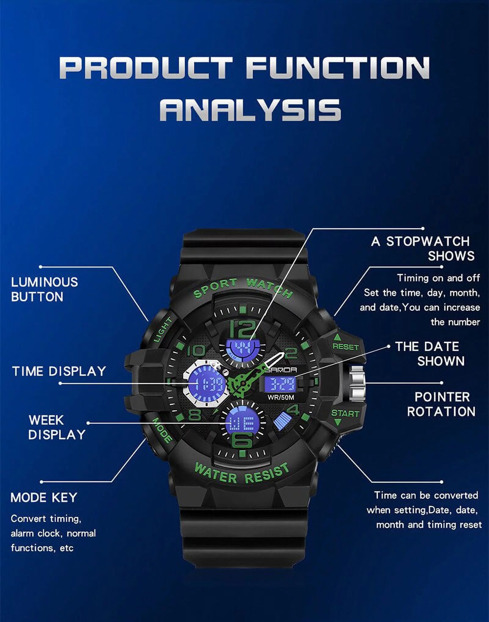 Men's Digital Sports Watch Waterproof Shock Resistant S63898