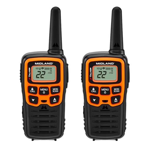 Spotting and Recovery Walkie-Talkie Long Range FRS Two Way Radio for Kids Caravanning with NOAA Weather Alert, 38 Privacy Codes, Black Orange 2 Pack L626895