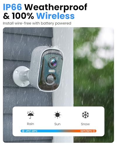 Wireless Outdoor Security Camera 2K Battery Powered WiFi, AI Motion Detection, Color Night Vision, IP66 Waterproof, 4 Pack R2584