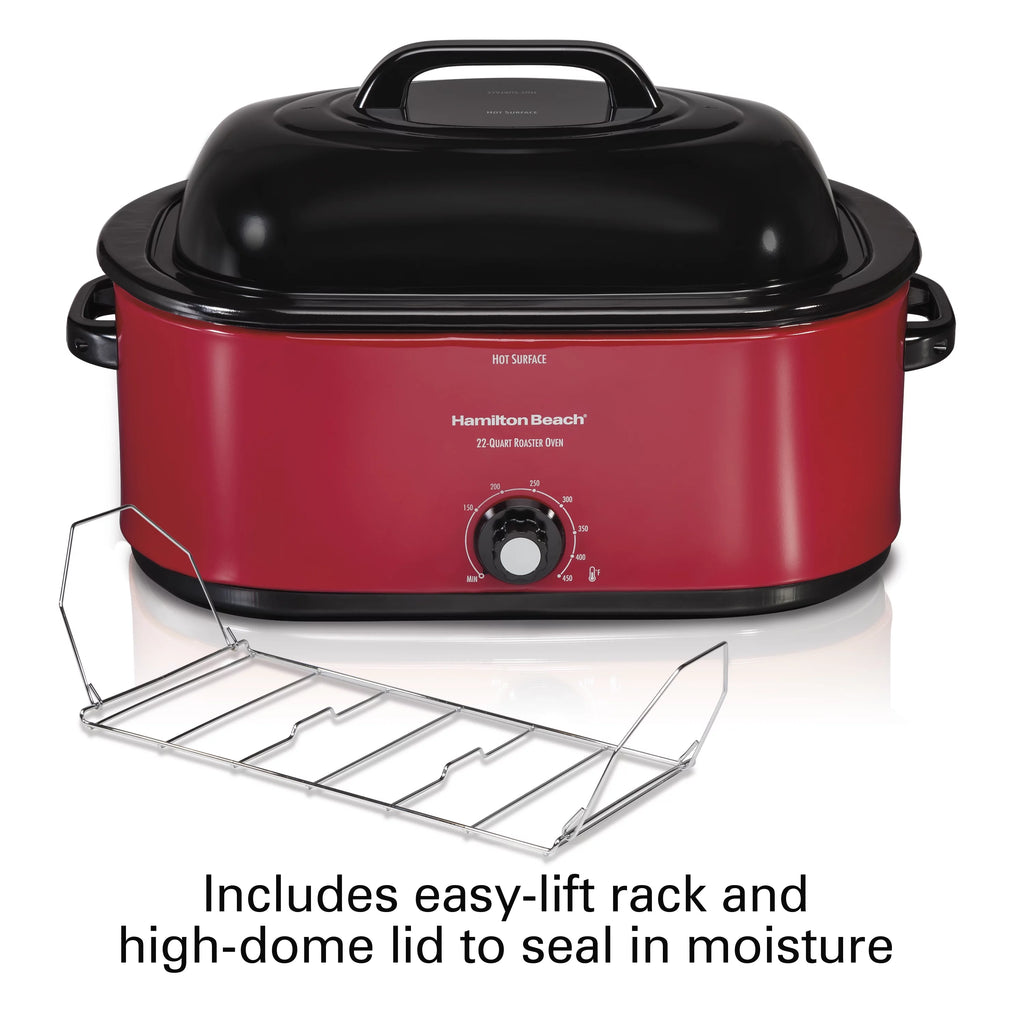 22 Quart Roaster Oven, Fits 28 lb Turkey, Red Q8854