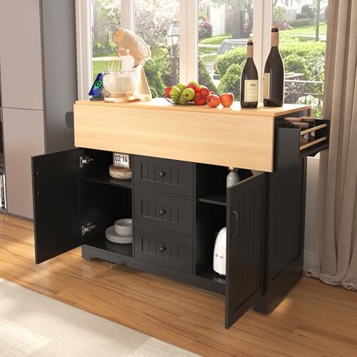 Foldable Kitchen Storage Island Cart with Drop Leaf Extensions and Wheels M744