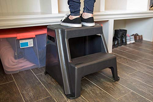 2-Step Molded Plastic Step Stool, Lightweight, Slip Resistant, Black D3424