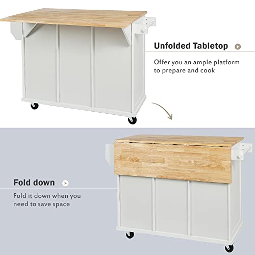 Large Kitchen Island with Drop Leaf, Rolling Cart, Power Outlet R822