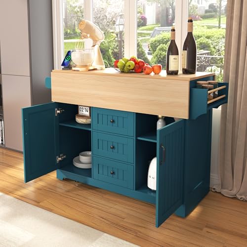 Foldable Kitchen Storage Island Cart with Drop Leaf Extensions and Wheels M744