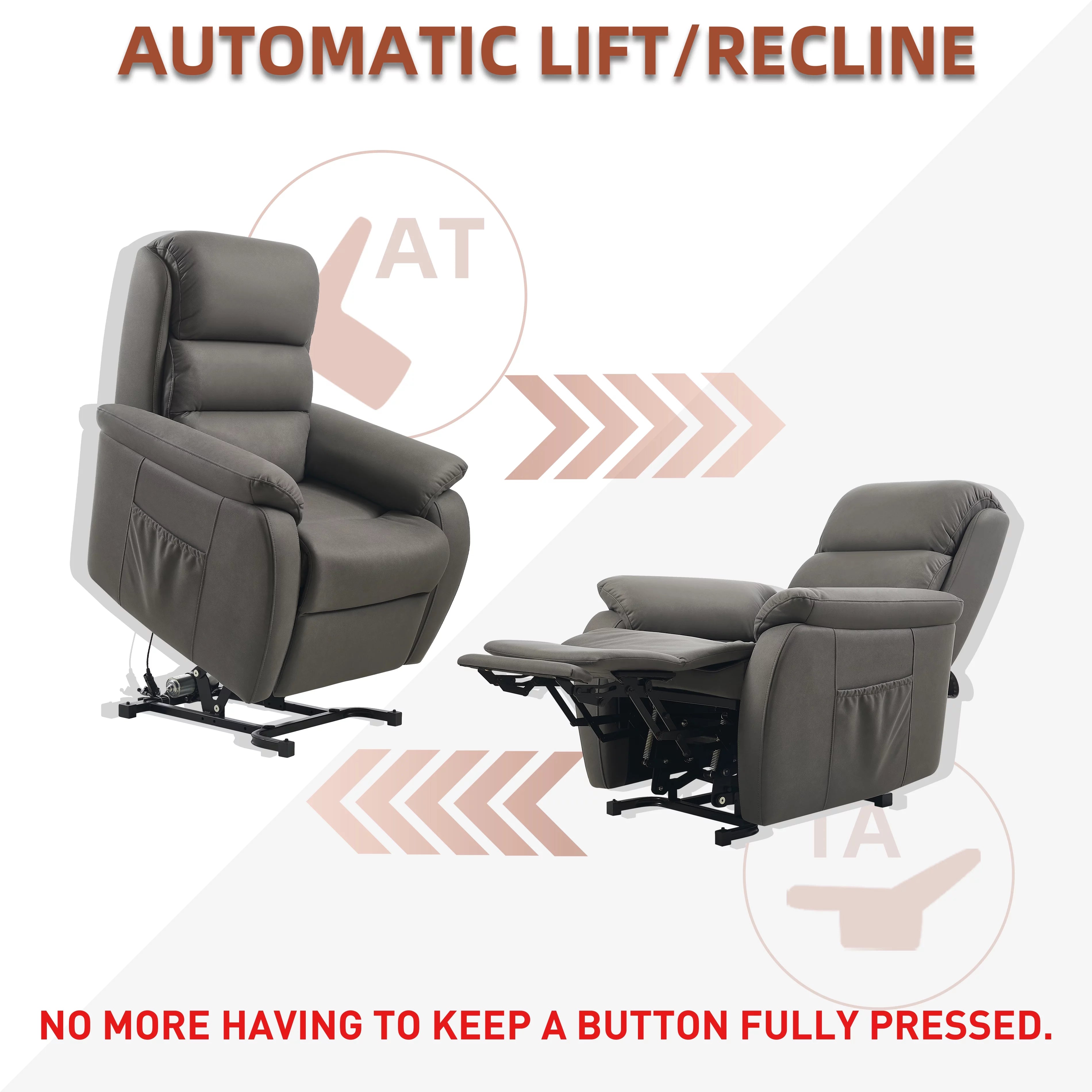 Electric Power Lift Recliner with Massage and Heat for Elderly, Dark Grey C364634