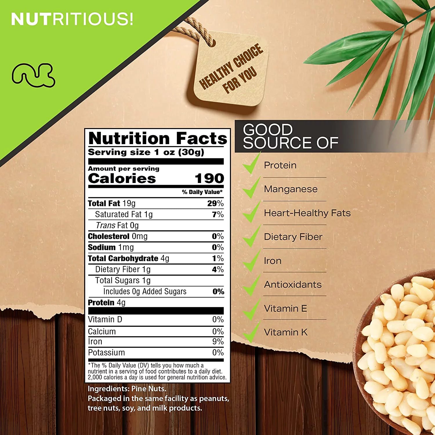 Raw Pine Nuts, Vegan, Kosher, 16oz X348