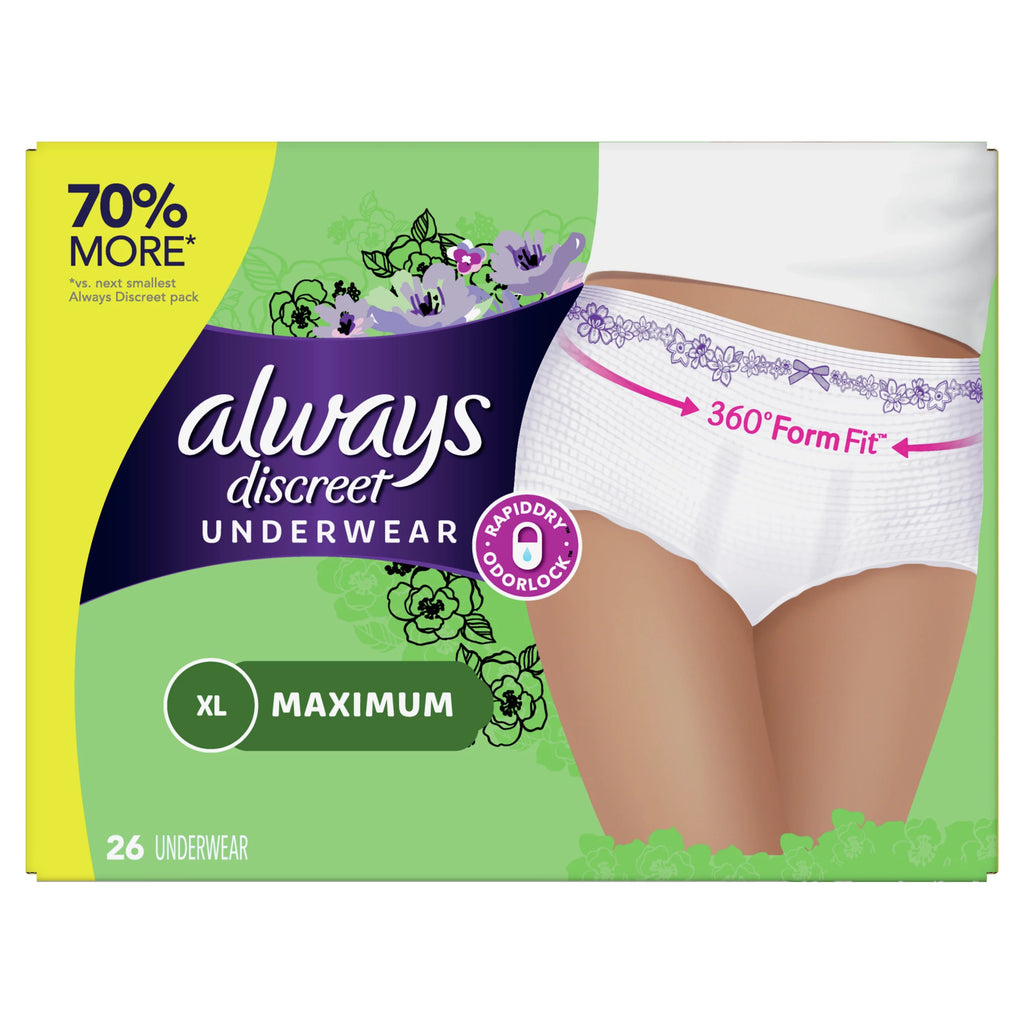 Postpartum Incontinence Underwear for Women, Maximum, XL, 26 Ct F784145