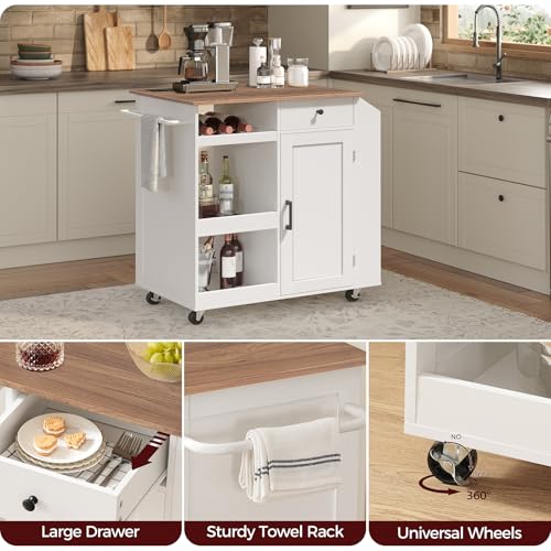 Kitchen Island with Power Outlet and Drawer on Wheels I678