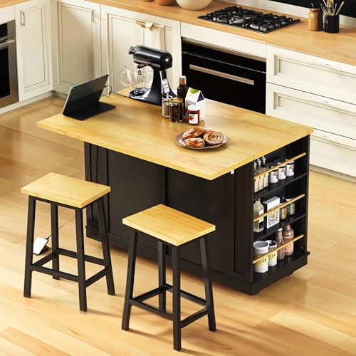 Kitchen Island Cart with Drop Leaf, Power Outlet, and 5 Storage Shelves Z644898