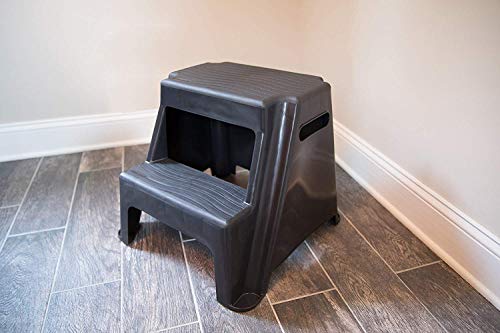 2-Step Molded Plastic Step Stool, Lightweight, Slip Resistant, Black D3424