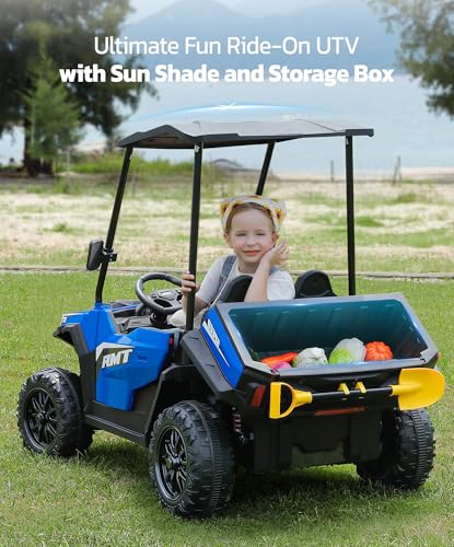 24V Ride on Car 2 Seater with Sun Shade, Dump Bed & Shovel, 4WD Electric Truck for Kids F44284