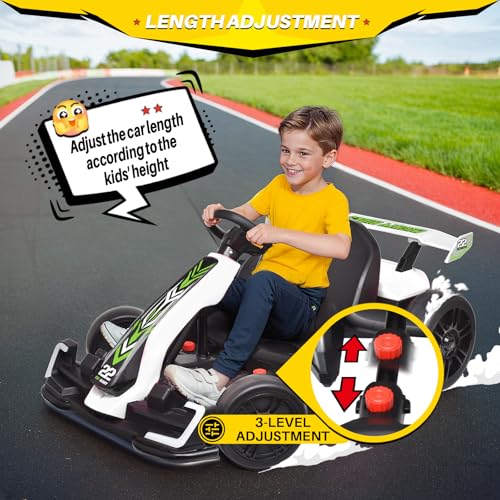 24V Kids Go Kart 300W Electric Drift Kart Outdoor Race Toy with 2X150W Motor, 7AH Battery, Green R238
