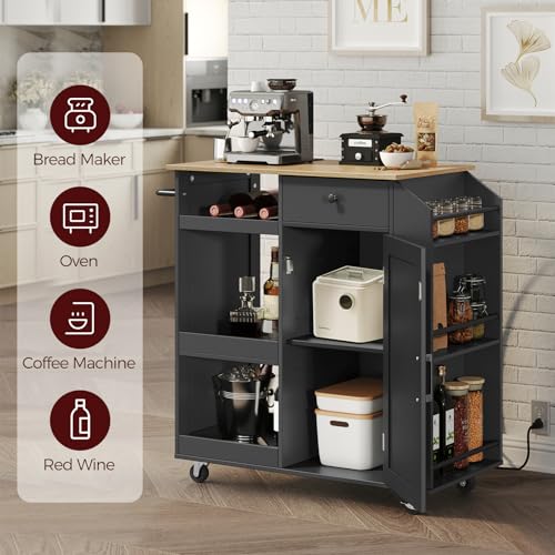 Kitchen Island with Power Outlet and Drawer on Wheels I678