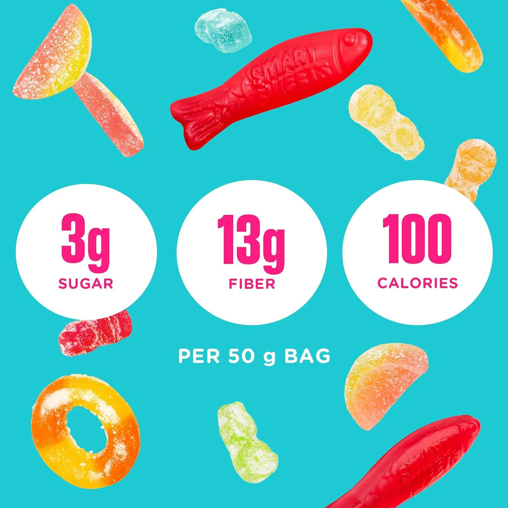Low Sugar Candy Variety Pack, Sweet Fish, Sourmelon Bites, Peach Rings, 1.8oz (Pack of 8) X651116