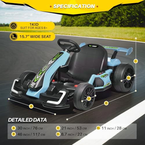 24V Kids Go Kart 300W Electric Drift Kart Outdoor Race Toy with 2X150W Motor, 7AH Battery, Green R238