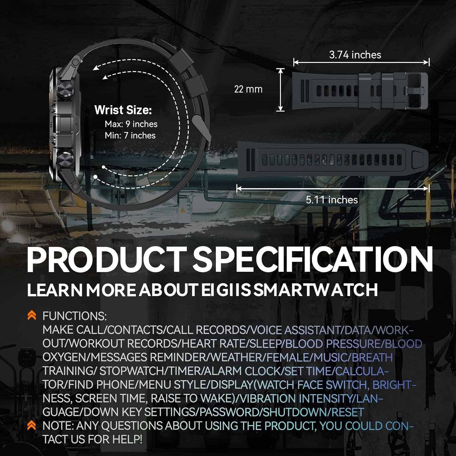Military Smart Watch with HD Screen Heart Rate Monitor Fitness Tracker, Black T311