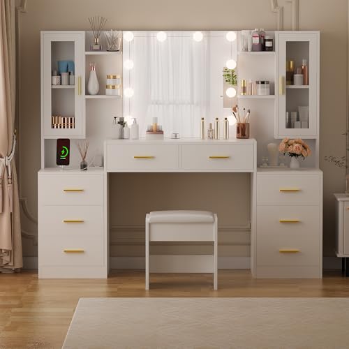 59.1" Vanity Desk with Mirror & Lights, 8 Drawers, Power Outlet X49068