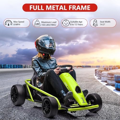 Electric Drift Kart for Kids, 24V Ride On Toy with 2×300W Motors H567371