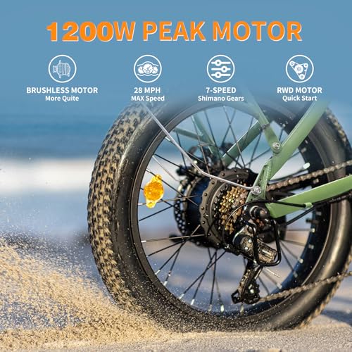 Folding Electric Bike for Adults, 1200W Peak Motor, 28MPH Max Speed, 48V 10AH Removable Battery, 20" Fat Tire M840673