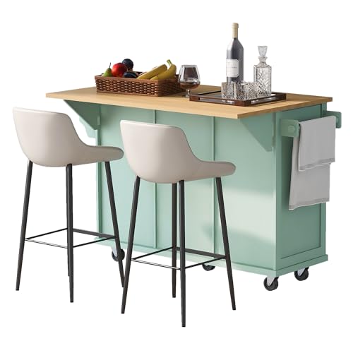 Large Kitchen Island with Drop Leaf, Rolling Cart, Power Outlet R822
