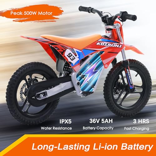 Electric Dirt Bike for Kids Aged 4-8, 350W Brushless Motor, 14'' Off-Road Tires, Blue J66927