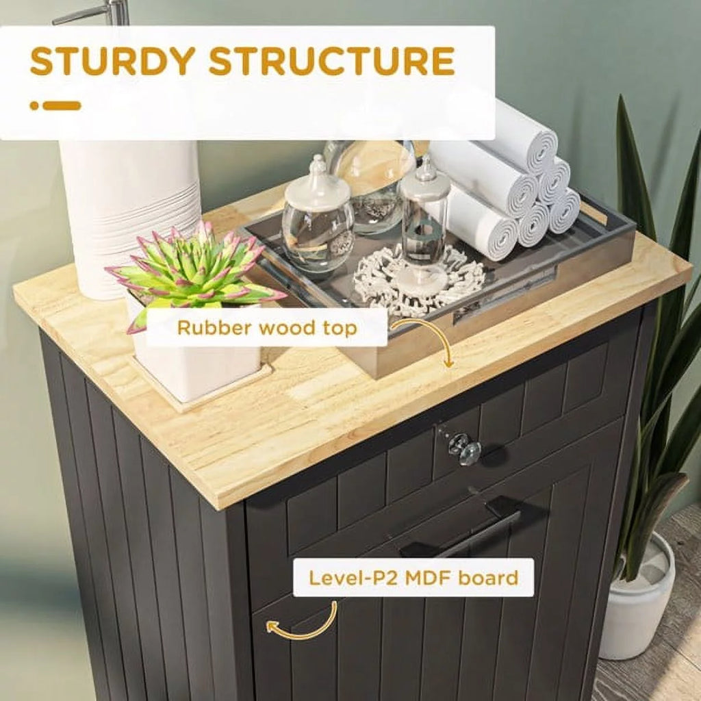 Tilt Out Trash Bin Cabinet with Drawer, Freestanding Laundry Sorter M867356