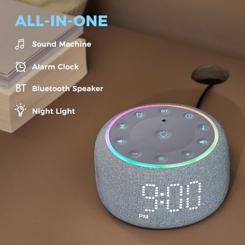 White Noise Machine Alarm Clock with Bluetooth Speaker and Night Light E3084