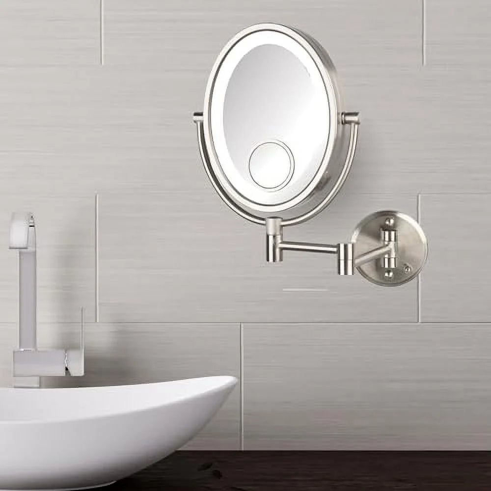 Oval Wall-Mounted Lighted Makeup Mirror with 10X-1X and 15X Spot Magnification W701