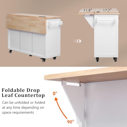 Kitchen Island Cart with Drop Leaf, Power Outlet, and 5 Storage Shelves Z644898