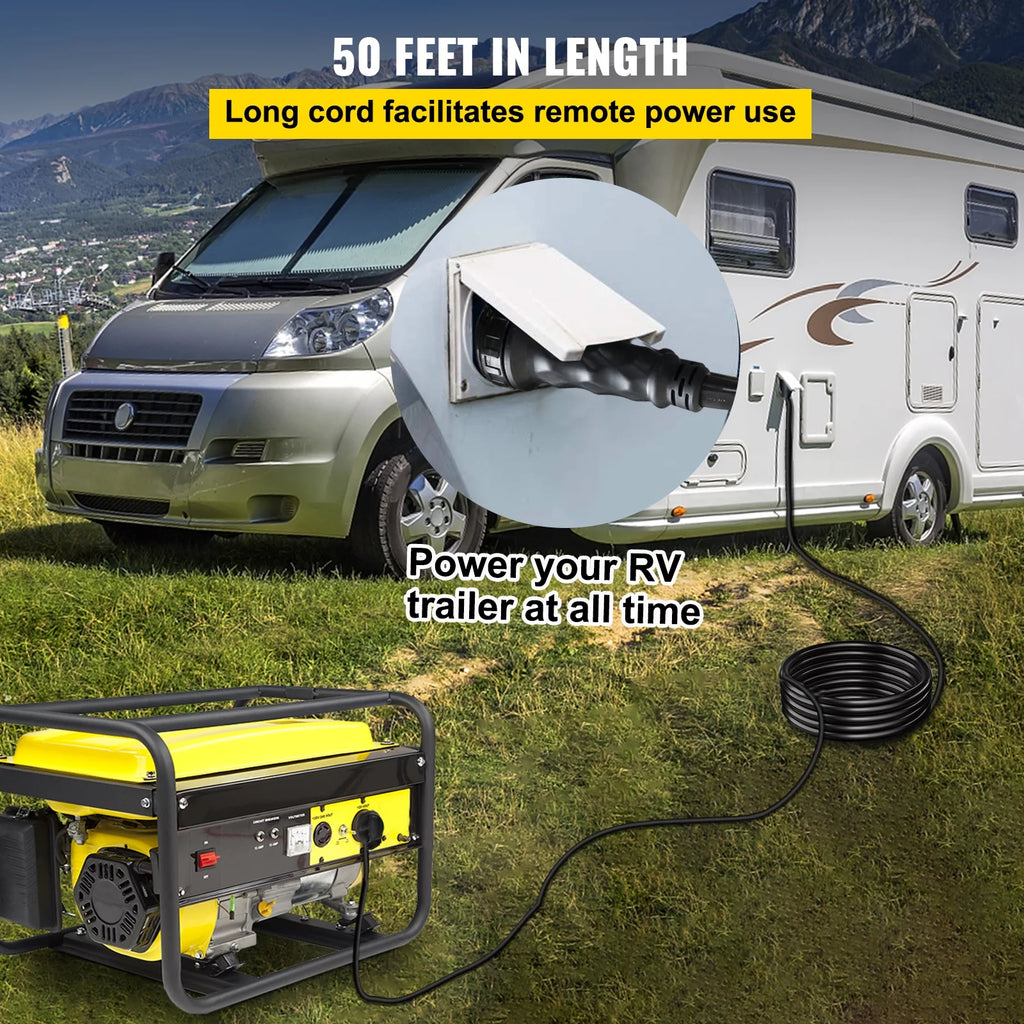 50 ft 50 Amp RV Shore Power Extension Cord, Weatherproof Heavy Duty Twist Lock Y966
