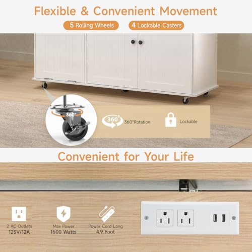 Kitchen Island with Power Outlet & Drop Leaf, Rolling Cart with Storage T1071