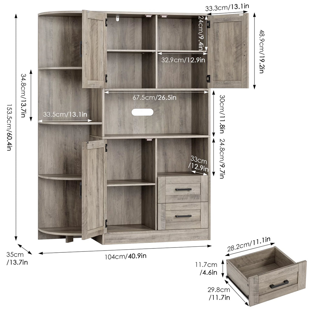 Large Kitchen Pantry with Adjustable Shelves, Tall Storage Cabinet X337106