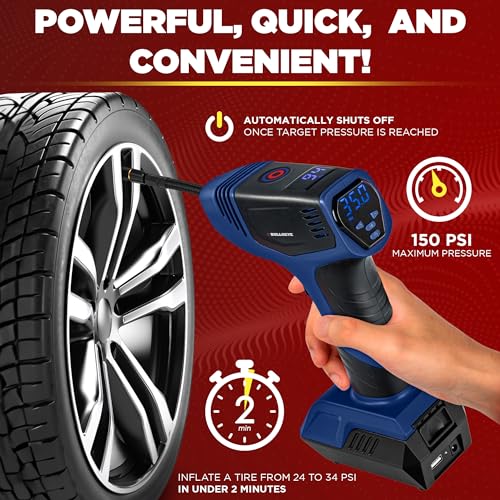 Portable Tire Inflator Air Compressor for Car Tires, 150PSI, 12V DC W9461