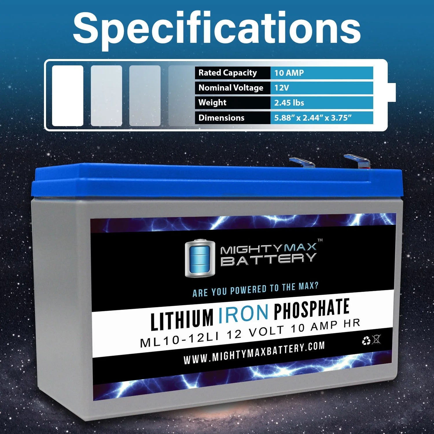 12V 10AH Lithium Replacement Battery, 2 Pack W214