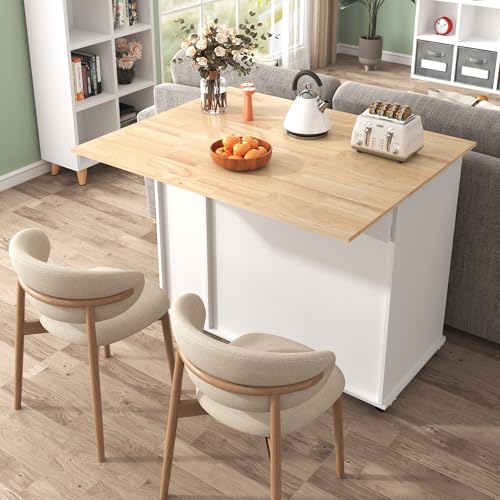 Large Kitchen Island with Drop Leaf, Rolling Cart, Power Outlet R822