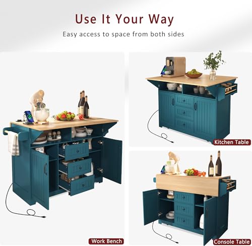Foldable Kitchen Storage Island Cart with Drop Leaf Extensions and Wheels M744