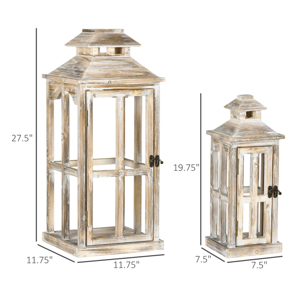 Rustic Wooden Lantern 2-Pack for Indoor Outdoor Decor F28564