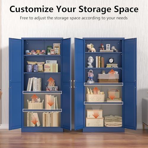 Tall Kitchen Storage Cabinet with Doors and Adjustable Shelves, Black Freestanding Cupboard X34021