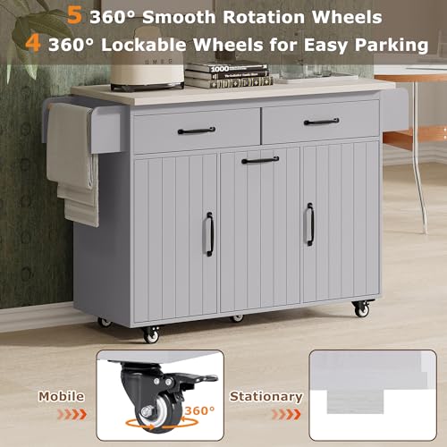 Farmhouse Kitchen Island with Drop Leaf, Barn Door and Wheels O34026