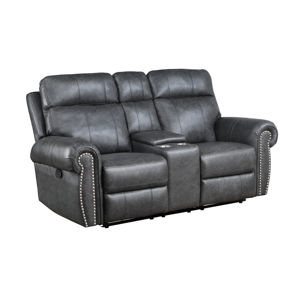 Breathable Faux Leather Manual Double Reclining Loveseat Brown S487