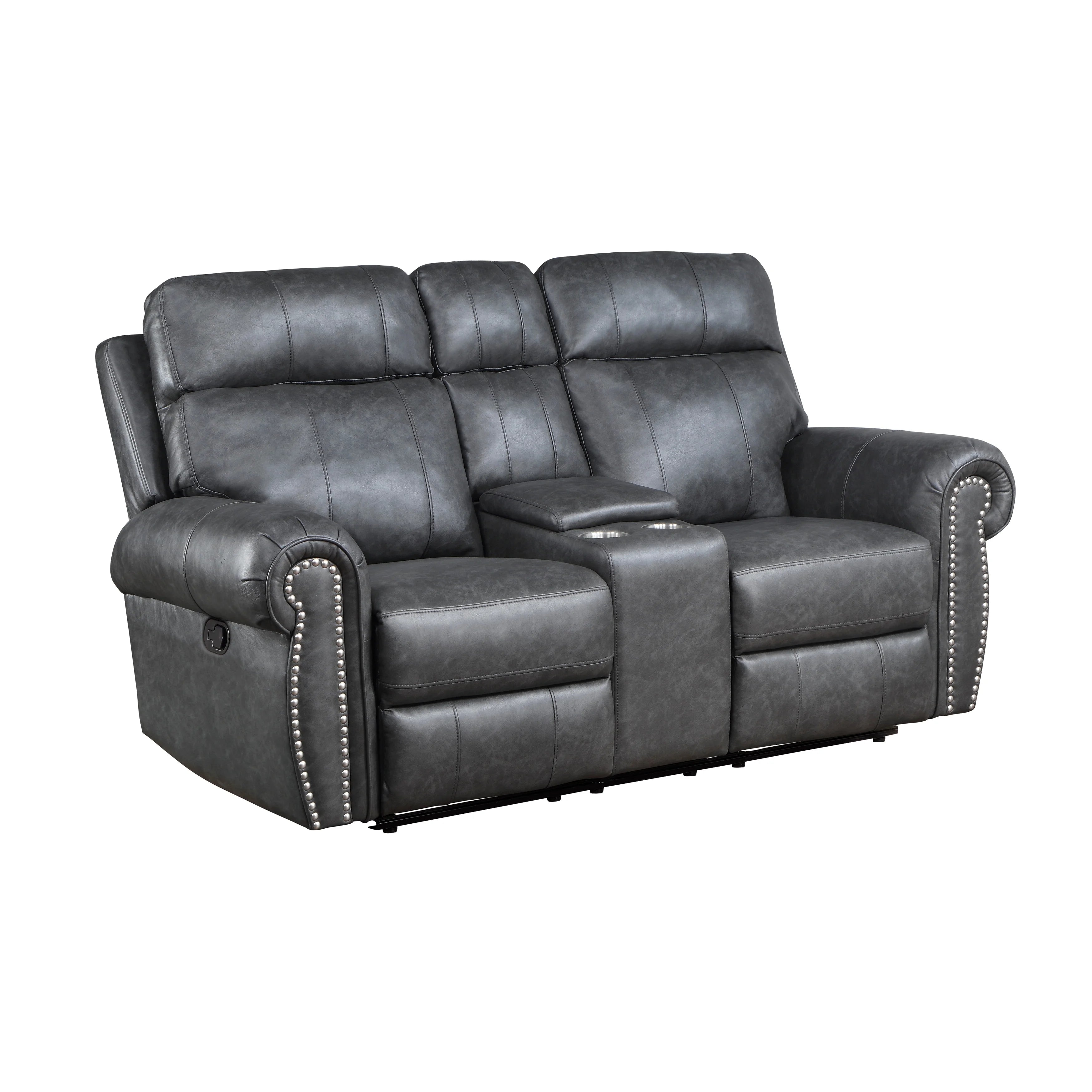 Breathable Faux Leather Manual Double Reclining Loveseat Brown S487
