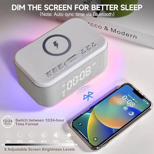 Wireless Charger Alarm Clock Speaker with Dimmable Light D64277